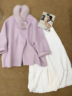 2025秋冬新款双面羊绒大衣女短款狐狸毛羊毛外套双面羊毛呢子外套