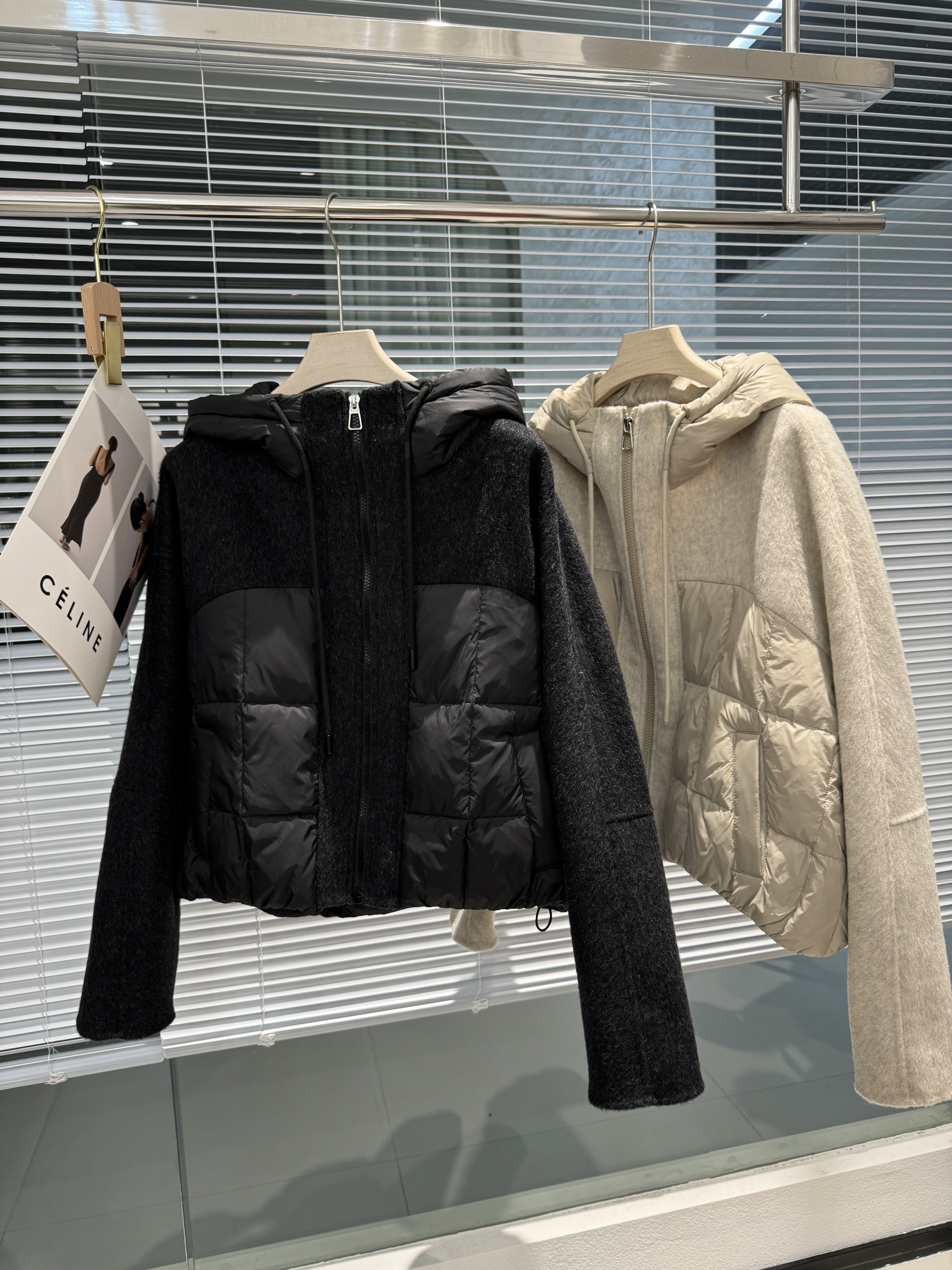 新款双面羊绒大衣连帽羽绒服女短款小个子双面呢拼接羊毛呢外套女