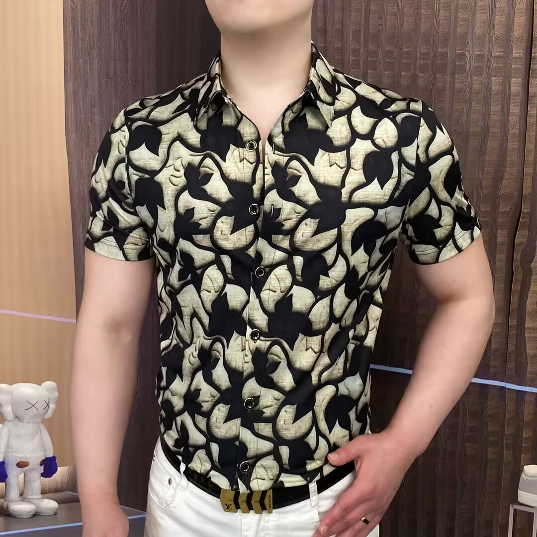 翻领短袖冰丝T恤男欧货痞帅潮牌轻奢碎花梦境POLO衫高端商务T恤衫