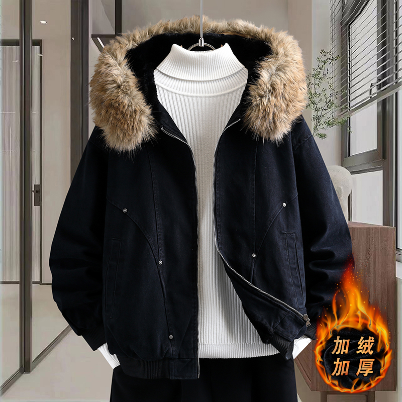 悟空有货韩式2025年秋冬座山雕加绒加厚外套男士美式水洗棉服夹克