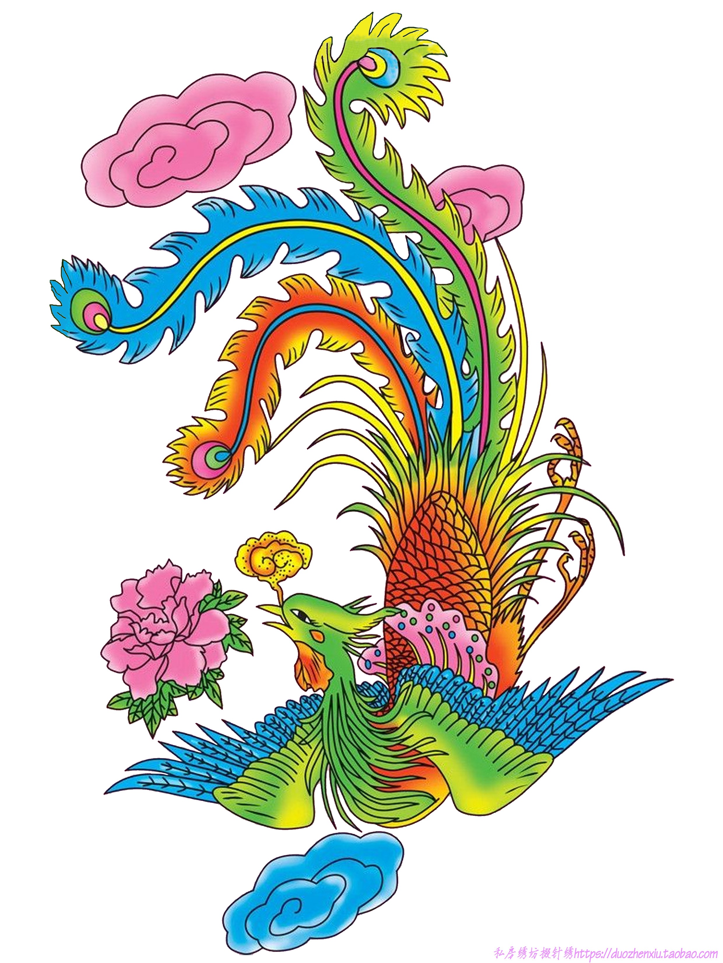 凤凰图纸 2 刺绣图样 绣花图纸   传统绣图 绒绣手工 掇绣 刺绣图