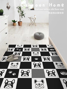 黑白格法斗丝圈地垫入户门口进门玄关地毯门垫脚垫可裁剪除尘定制
