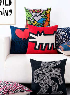 凯斯哈林Keith Haring抱枕靠枕现代名画创意简约北沙发靠垫定制