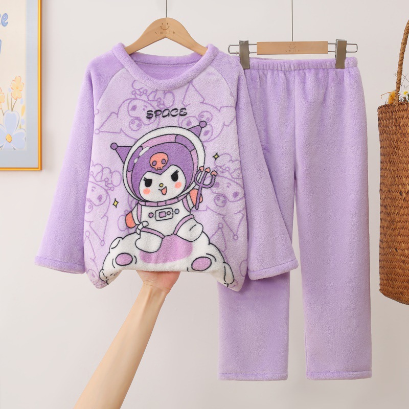 珊瑚绒睡衣2026新款儿童女孩秋冬季法兰绒家居服库洛米可外穿童装