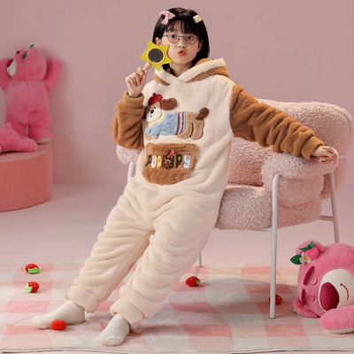 女孩睡衣腊肠狗儿童秋冬季法兰绒珊瑚绒女童加厚连体衣家居服新款