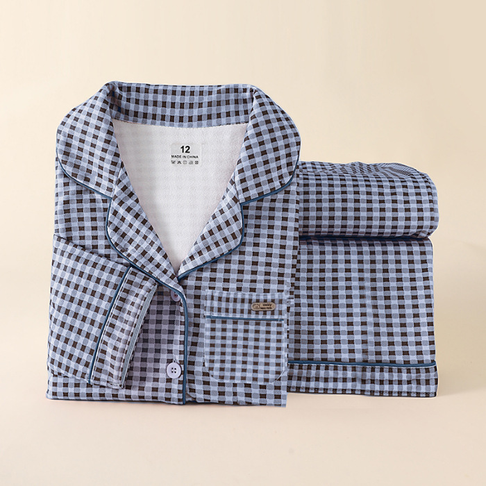 蓝色纯色睡衣儿童德绒秋冬季加厚款保暖外套男童女童开衫男孩女孩