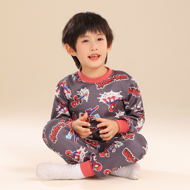 婴幼儿打底睡衣小童男孩秋冬季加厚德绒漫威蜘蛛侠家居服秋衣秋裤