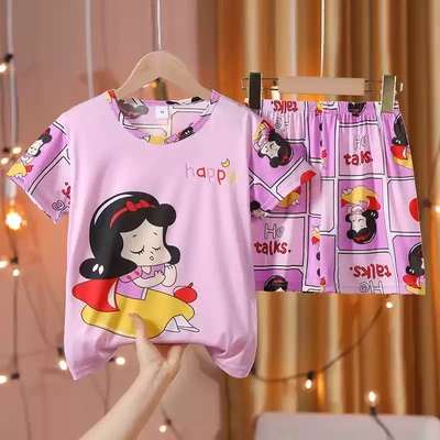 白雪公主童装 夏季儿童薄款短袖短裤睡衣睡裤套装3-5-7-9岁小女孩