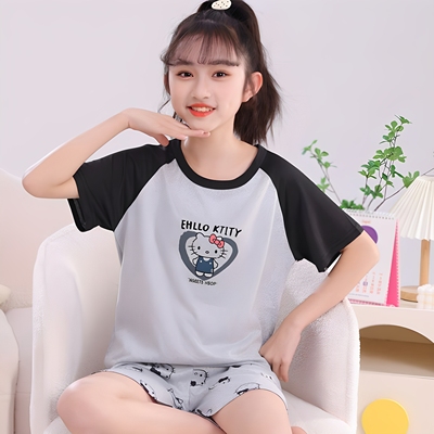 睡衣睡裤夏薄两件套装3女童小女孩4宝宝8-9-10岁HelloKitty凯蒂猫