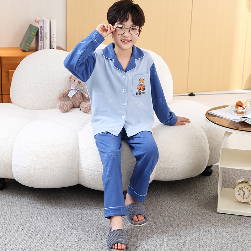 中大童胖童德绒睡衣男童秋冬装中大童五六七八九十岁小男孩家居服