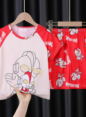 奥特曼儿童睡衣红色衣服女童男童兄妹姐弟夏季夏天夏款夏装两件套