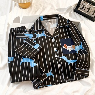 2026 黑色条纹 腊肠狗周边长袖上衣长裤子春秋季休闲睡衣男大童装