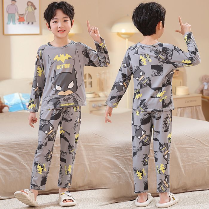 蝙蝠侠卡通动漫春秋季6-8-10岁男儿童薄款睡衣长袖夏天空调服套装