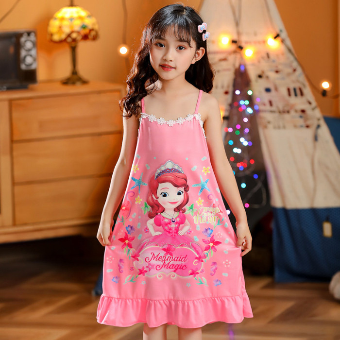 苏菲亚图案女童公主睡衣夏装三四五六七八岁儿童吊带睡裙女孩童装