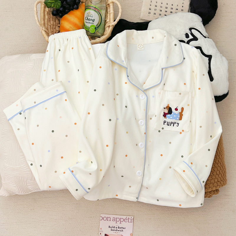 儿童德绒睡衣女童中大童胖童加厚冬季中大童腊肠狗宝宝家居服套装