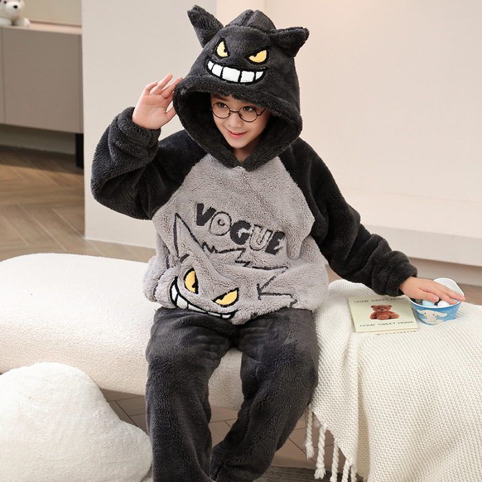 男童睡衣2026新款冬季加厚款珊瑚绒厚法兰绒宝可梦小孩子儿童耿鬼