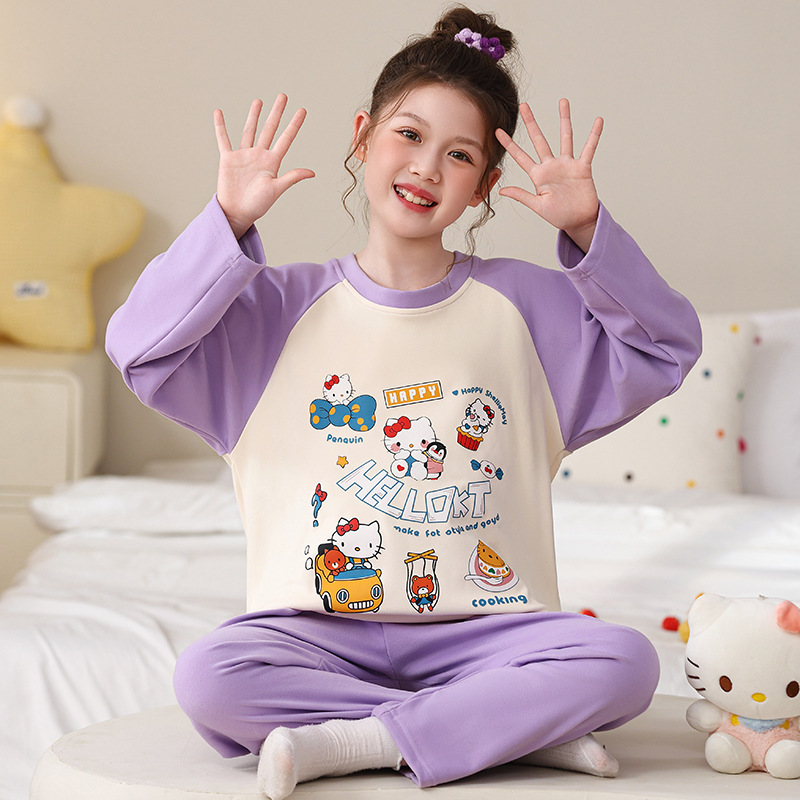 女童HelloKitty睡衣加厚秋冬装中大童德绒儿童宝宝保暖家居服套装