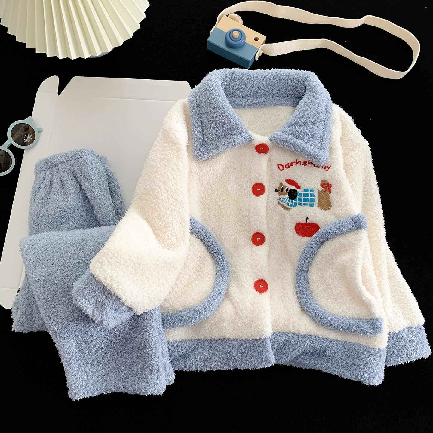 腊肠狗女童睡衣秋冬2026新款儿童女孩胖童中大童公主半边绒家居服