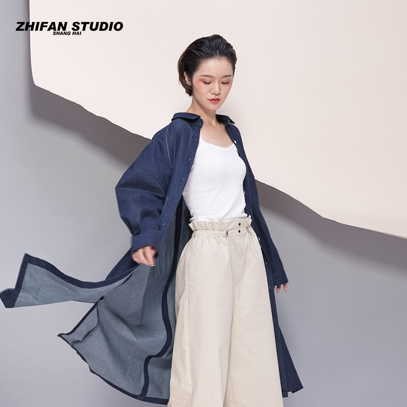 zhifan枝繁中长款明线水洗风衣