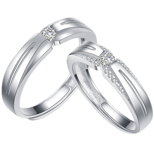 BeBe Kitty/贝贝猫925纯银人造钻石情侣对戒开口宽大戒指男女刻字