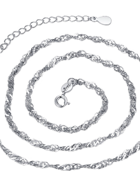 水波纹加长款S925银镀白金毛衣链