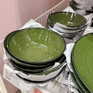 新品宜家代购PELARKAKTUS佩拉卡图森林绿中古餐具大碗高温瓷餐盘