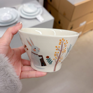 高颜值高温贴花漫感斗笠碗5英寸饭碗家用陶瓷锥形碗个人专用小碗