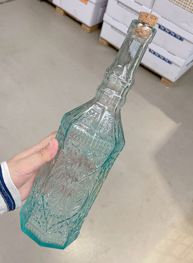 复古浮雕绿色密封瓶西班牙乡村风食品级玻璃瓶家用木塞醒酒酿酒瓶