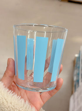 新品宜家代购PILLERSTARR皮勒斯塔蓝色图案玻璃杯家用水杯饮品杯