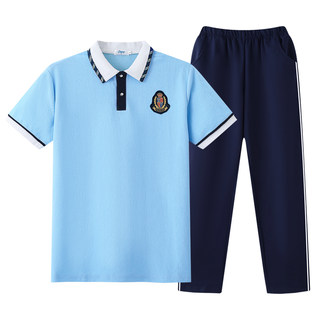 校服套装小学生夏季纯棉T恤幼儿园园服polo衫蓝色白色儿童班服