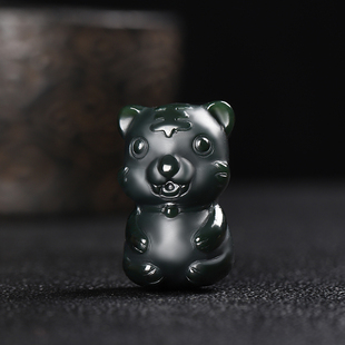 新疆和田玉塔青玉生肖虎卡通大立体虎虎生威吊坠挂件配饰男女礼物