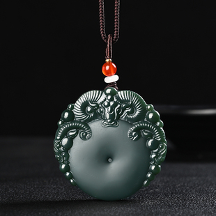 新疆和田玉塔青玉生肖三羊开泰平安扣吊坠挂件细腻男女礼物