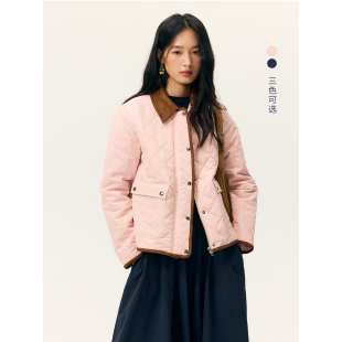 HeyDress复古菱形格棉服女2025年冬季 外套 翻领保暖棉衣小个子短款