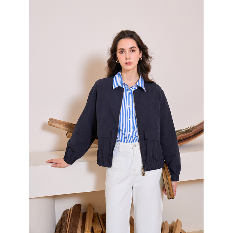 HeyDress圆领双开拉链短外套