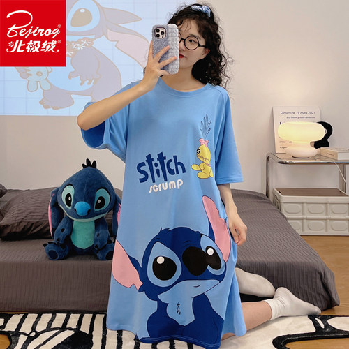 纯棉夏季卡通大码短袖睡裙女士