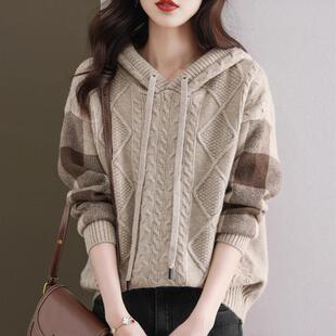 加厚外穿羊绒打底毛衣 羊毛卫衣女宽松大码 2026秋新款 连帽针织衫
