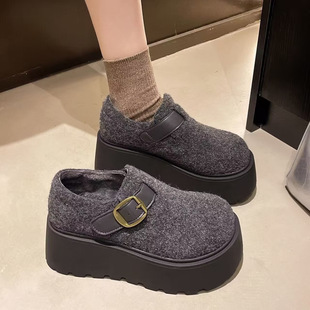 厚底灰色勃肯鞋女鞋子2026新款秋冬加绒保暖雪地靴棉鞋休闲乐福鞋