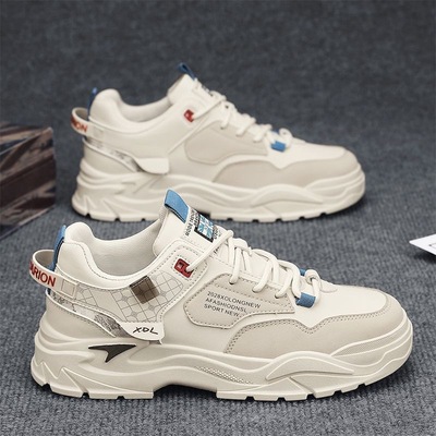 秋季新款透气小白鞋子男潮流百搭厚底防滑运动鞋休闲板鞋老爹潮鞋