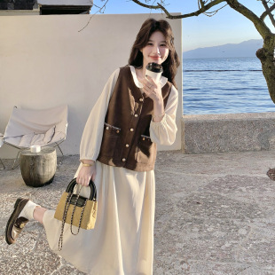 复古马甲连衣裙套装 官方实拍法式 26春氛围感减 故事面料女装 罗芬