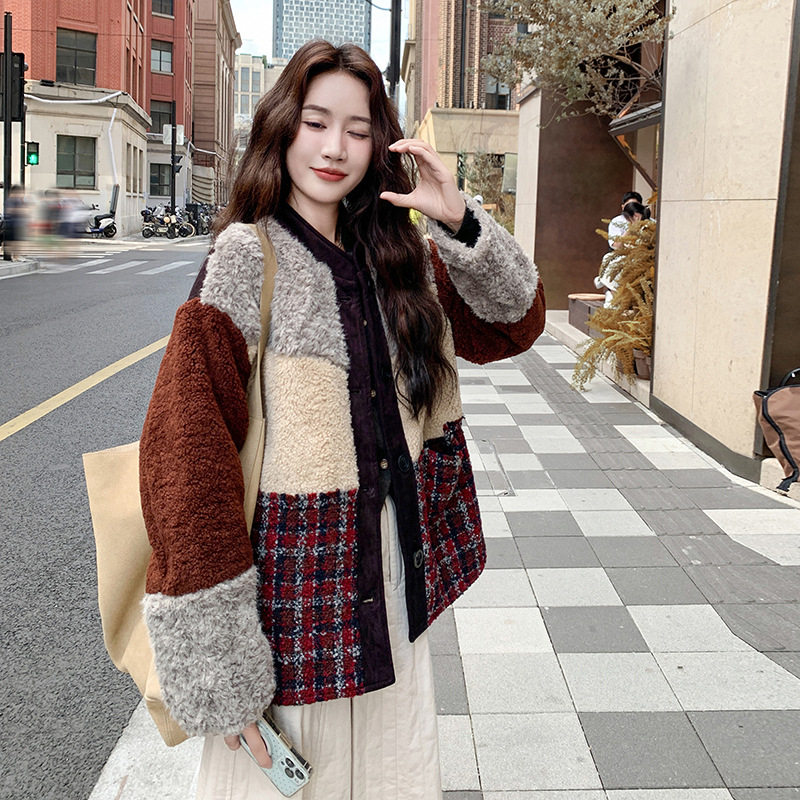 罗芬 故事面料女装官方实拍流浪风撞色夹棉加厚羊羔毛外套2025冬,女装/女士精品,羽绒服,淘宝优惠券,粉丝福利购,淘宝优惠卷