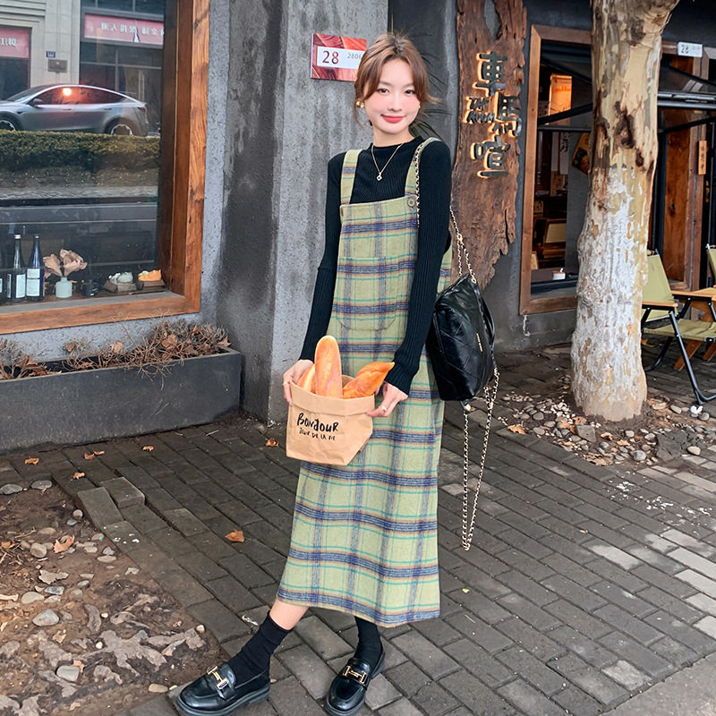 罗芬 故事面料女装官方绿色格纹毛呢背带裙女秋季2025新款韩版高,女装/女士精品,时尚套装,淘宝优惠券,粉丝福利购,淘宝优惠卷