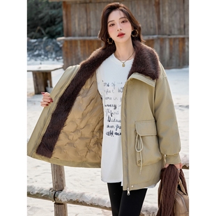 羽绒服2025冬 官方大翻领内里加绒加厚休闲女式 罗芬 故事面料女装