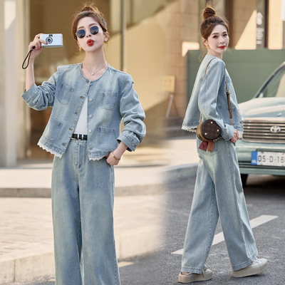 罗芬 故事面料女装官方实拍欧货牛仔套装女2025春秋新气质小香风