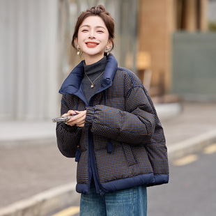 罗芬 故事面料女装官方格子短款羽绒服女款冬季2025新款小个子时
