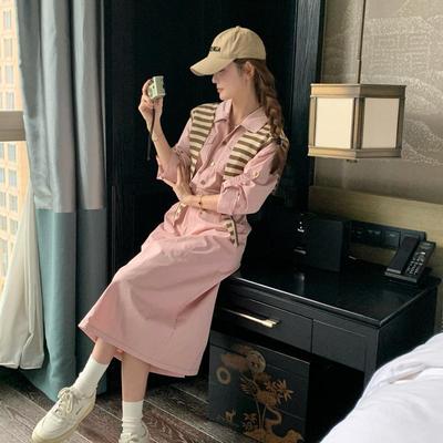 罗芬 故事面料女装官方实拍粉色甜美减龄工装披肩衬衫长裙春秋新