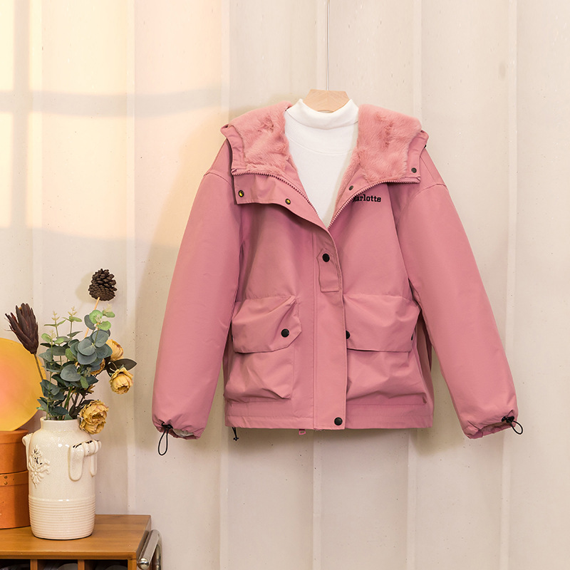罗芬 故事面料女装官方外贸粉色冲锋衣外套女短款2025冬季新款超