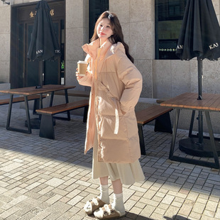 罗芬 故事面料女装官方实拍韩系甜美中长款连帽羽绒服2025冬款显