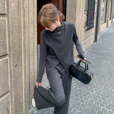 罗芬 故事面料女装官方实拍灰色小香风三件套装女春秋御姐又酷又