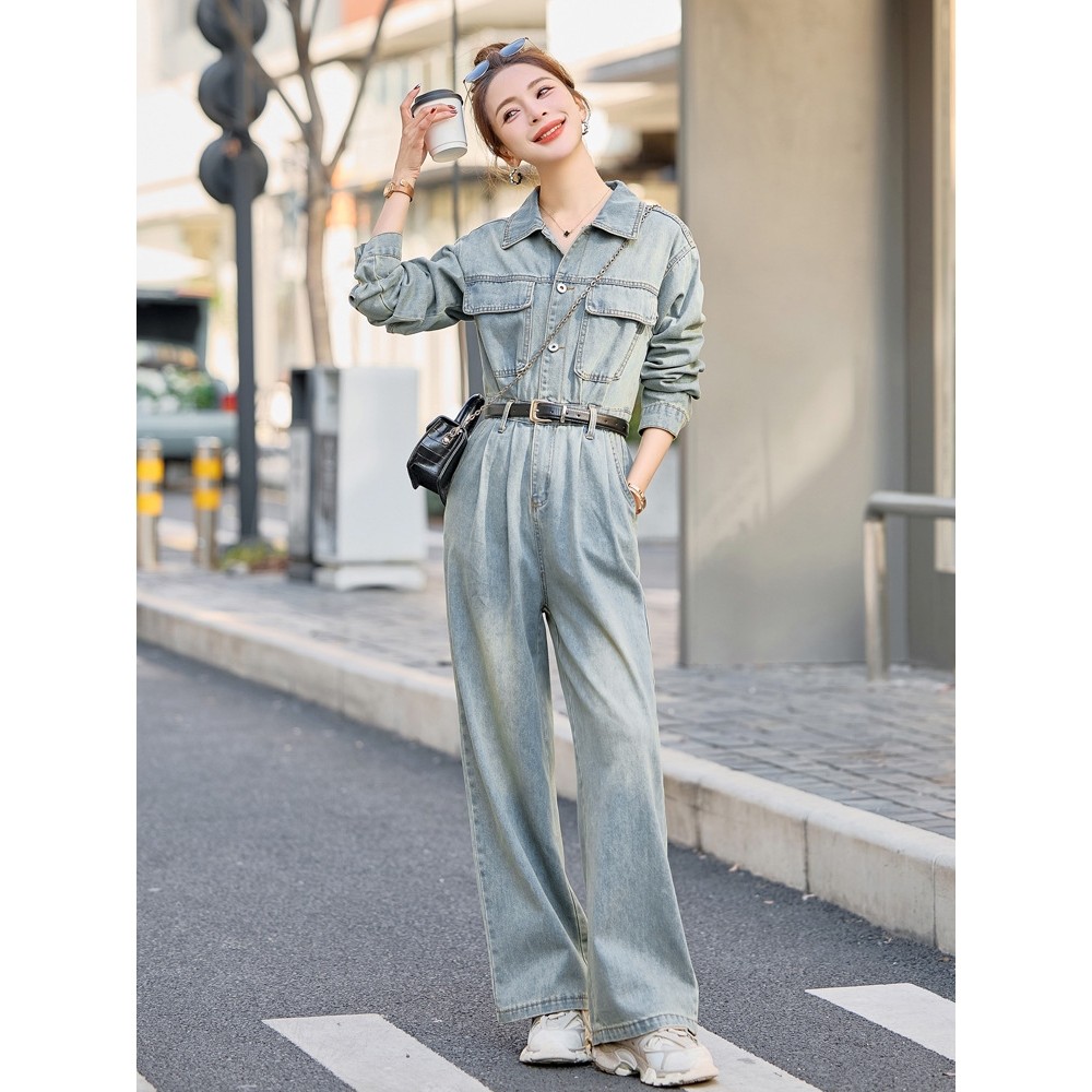 罗芬 故事面料女装官方连体衣2025春季新款时尚休闲高腰牛仔连体