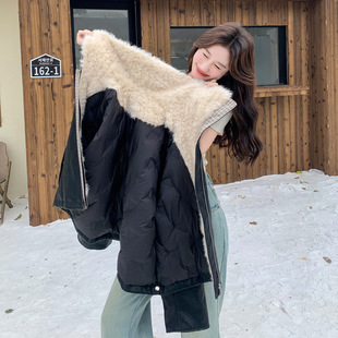 罗芬 故事面料女装官方实拍黑色皮衣羽绒服女冬季2025新款美式复